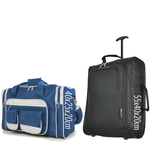 Travel Buddies 55x40x20cm & 40x20x25cm Cabin Bag Set Black & Blue
